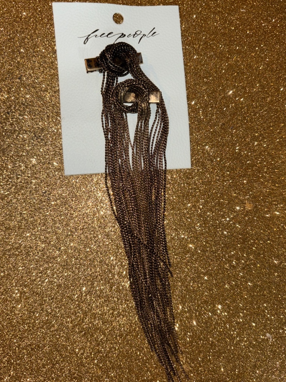 Free People Champagne Toast Chain Hair Barrettes Clips-Set of 2